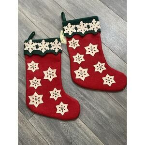 Christmas Stockings Felt Appliqués Embroidery Vintage Set 2 Holiday Decor New
